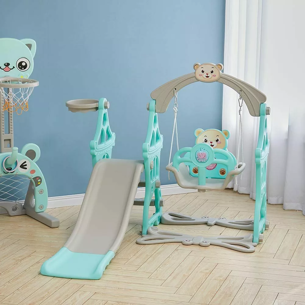 Green Swing and Slide Set Kids Toddler Baby In Outdoor Playground Climb Boys Toy
