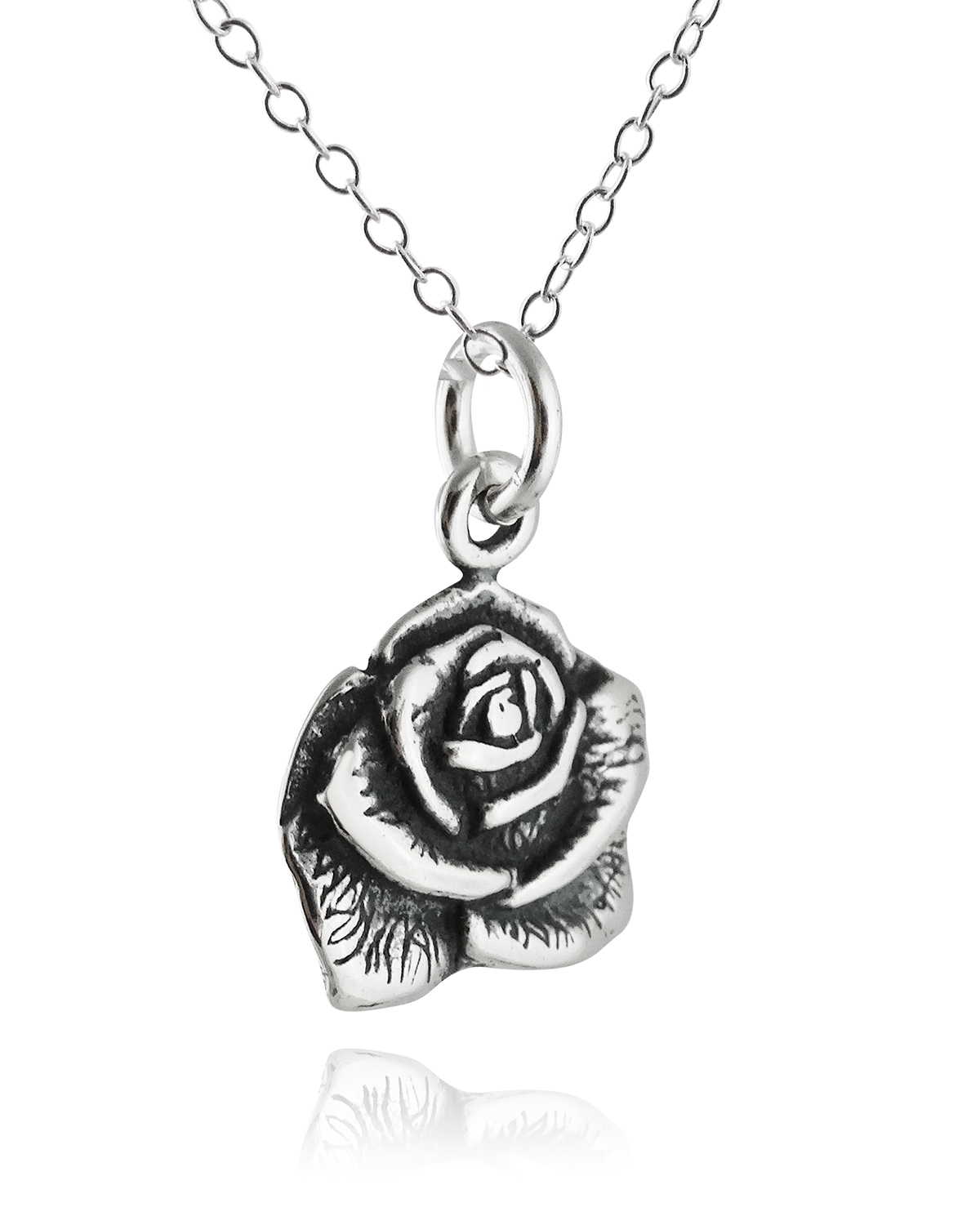 Rose Necklace 925 Sterling Silver Flower Charm Jewelry Garden Roses