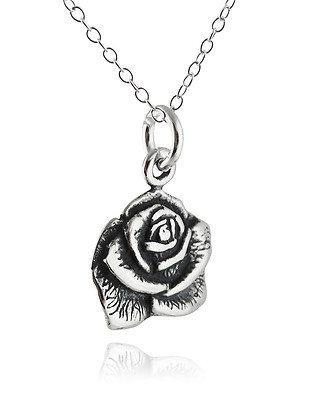 Rosenkette - 925 Sterling Silber - Blume Charm Schmuck Garten Rosen Anhänger