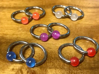 PAIR Captive Bead Rings UV, Glow, Glitter, Marble -Nipple, Ear Piercing 14g 1/2''