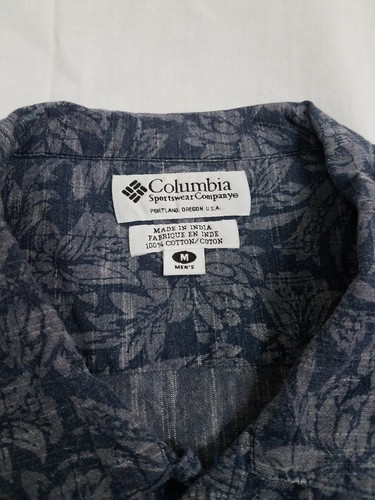 Columbia Mens M Flower Tropical 100% Cotton Button Up Short Sleeve Navy Blue - Picture 3 of 6