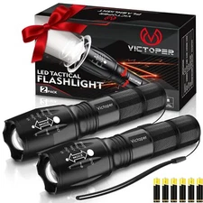 LED Flashlight 2 Pack Bright 2000 Lumens Tactical Flashlights High Lumens wit...