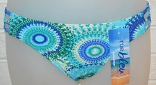 Women's Rue Bleu Turquoise Aqua Geo Spiral Bikini Swim Bottoms Size Small