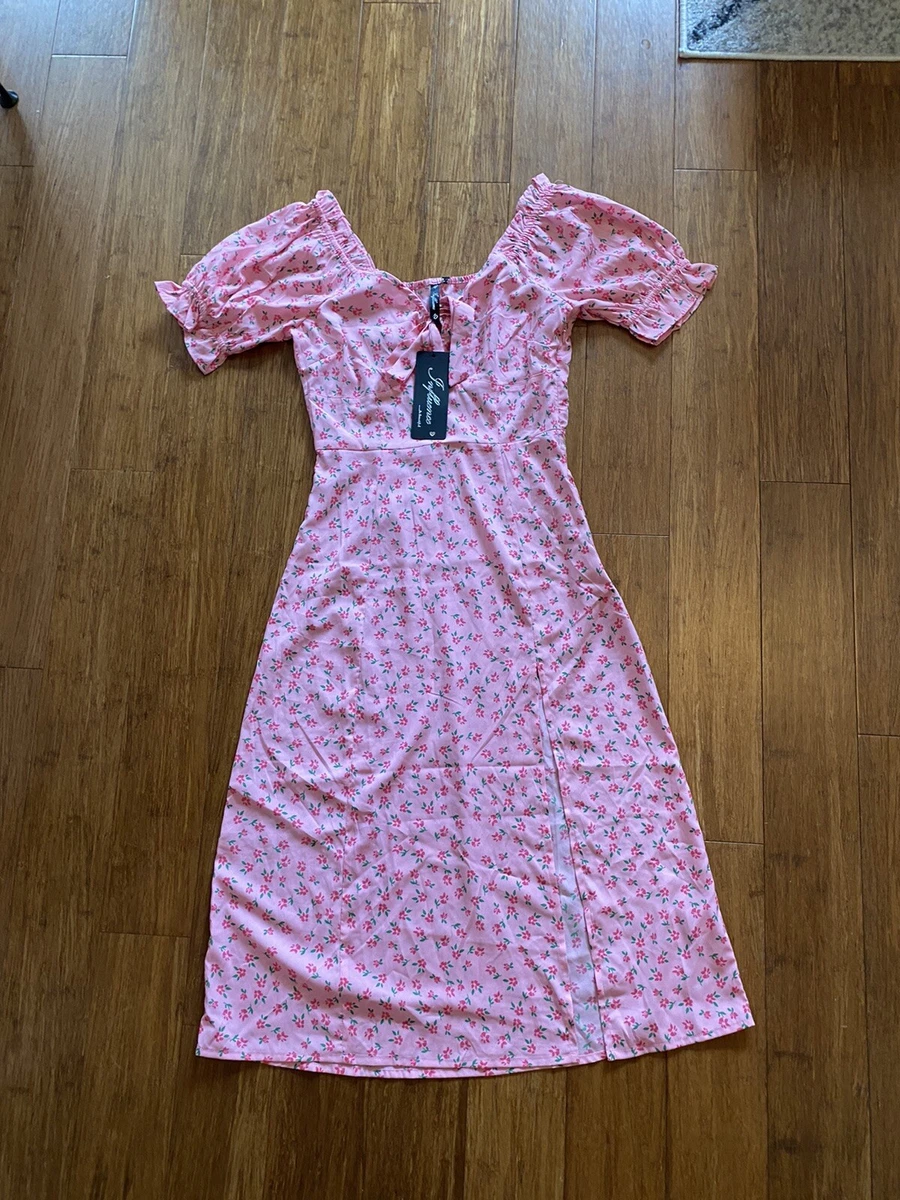 Brand New With Tags Influence Pink Floral Milkmaid Dress Size