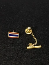 Vintage Gold Tone Red White Blue Stripe Tie Tack 10503