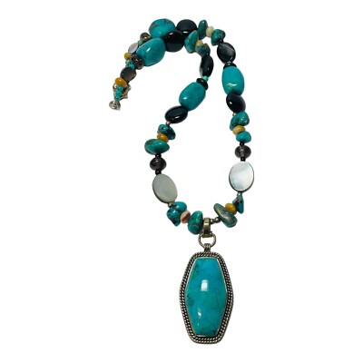 Barse Sterling 925 Silber Türkis Abalone Onyx Halskette 15,5 Zoll - 1,72
