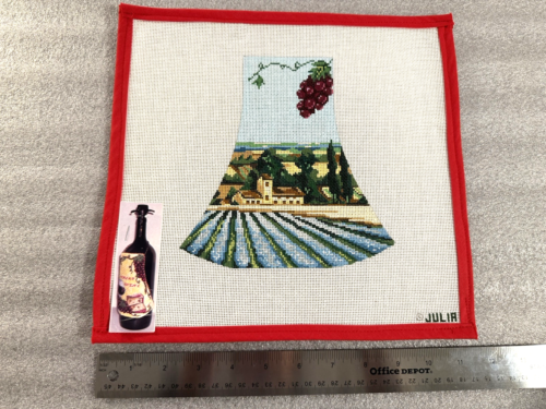 Julia handpainted needlepoint canvas Vineyard Wine Bottle Decoration - Picture 4 of 4