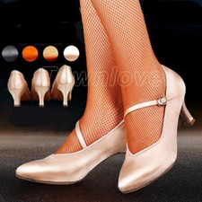 Women Ballroom Latin Dance Shoes Ladies Satin Closed Toe Tango High Heels Shoes