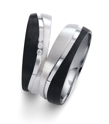 925 Silber / Carbonringe Verlobungsringe Trauringe Eheringe Partnerringe+ Gravur