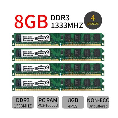 32GB (4x 8GB) 4GB DDR3 1333MHz 1.5V Intel DIMM Computer Memory Für Kingston DE