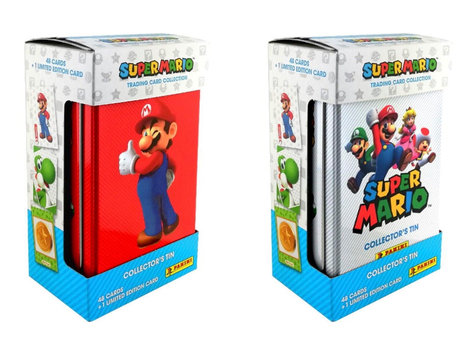 2022 Panini Super Mario Tins Red & White 12 Packs 96 Cards + 2 LE Card