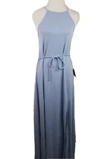 Lulu's NWT Maxi Dress Small blue Long Tie Waist Halter Neck Modal Wedding Event