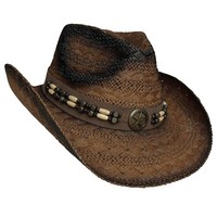 "Fox Outdoor Strohhut Mit Hutband Westernhut \"Tennessee\" Cowboyhut Dunkelbraun"