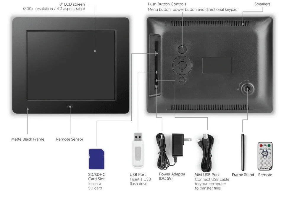 Aluratek ADMPF108F 8" LCD Digital Photo Picture Slideshow Frame Stand SD USB 4GB - Image 4 of 4