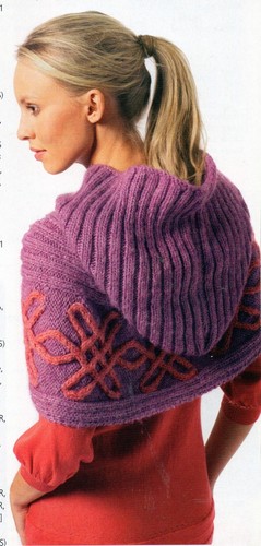 ~ Pull-Out Knitting Pattern For Lady's Lovely Sideways-Knit Cabled Hooded Cape ~ - Picture 2 of 4