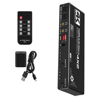 1PC 4K HDMI Matrix 4X2 Switcher Splitter with Toslink Spdif Audio out L+R Stereo