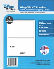 Wing Office Premium Shipping Label Blank Self Adhesive HALF SHEET USA Made USPS
