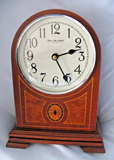 Vintage Wm Widdop Wooden Inlaid Barrister Mantel Clock 4 Chimes Settings