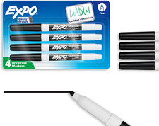 Black Dry Erase Markers Fine Tip Low Odor Whiteboard Markers 4 Count