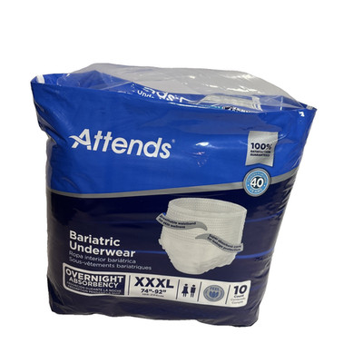 Attends Bariatric Underwear 3X-Large Case of 4 Bags of 10 Count for 40 Total