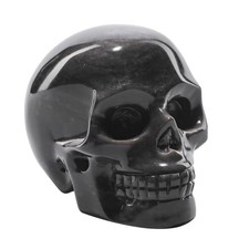 5''Natural Silverstone Obsidian Crystal Skull Head Hand Carved Reiki Healing ...