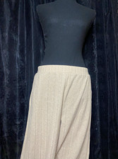 Women  s Beige Textured Knit Pull-On Pants L Cotton Elastic Waist Straight Leg