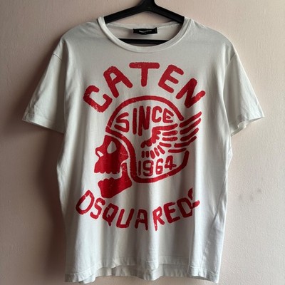 Dsquared2 Caten Since 1964 Skull Print T-Shirt White Red Size M Made in Italy 