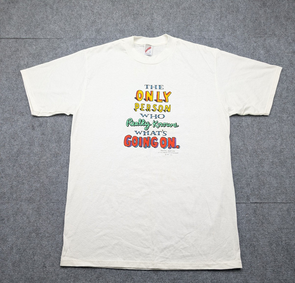 Deadpan 90s Hallmark Shoebox Greetings novelty shirt — wearable absurdist humor from the golden era of office gag culture.