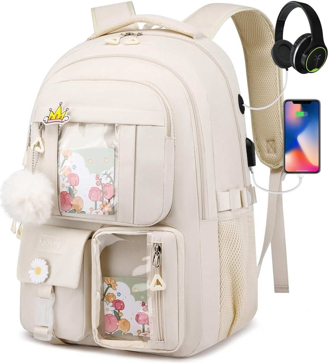 backpack laptop pockets cute bagswan for Women Travel: 15.6 inch College Bookbag Casual Daypack Work Computer Backpack for Women Nurse Teacher Beige-Pink : Electronics A4 folder ect work supplies set 3 bow bags school