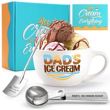 Mkeevee Gifts for Dad Ice Cream Bowl and Scoop Set Dad s Large, White