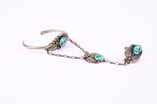 Srebrny pierścionek z bransoletą rdzennych Amerykanów z naturalnym turkusowym kamieniem 2 szt.