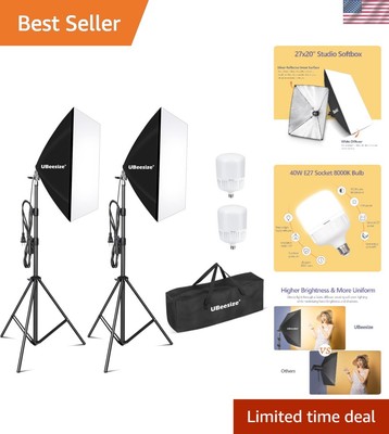 Adjustable Softbox Photography Kit, 6500K Light with Energy-Efficient Bulbs