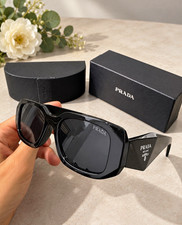 PRADA Women s SPR17WS Rectangle Sunglasses Black Frame Gray Tinted 49-20 145mm