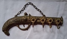 Schlüsselbrett Messing, Form einer Pistole, Schlüssel Hakenleiste 22 cm 