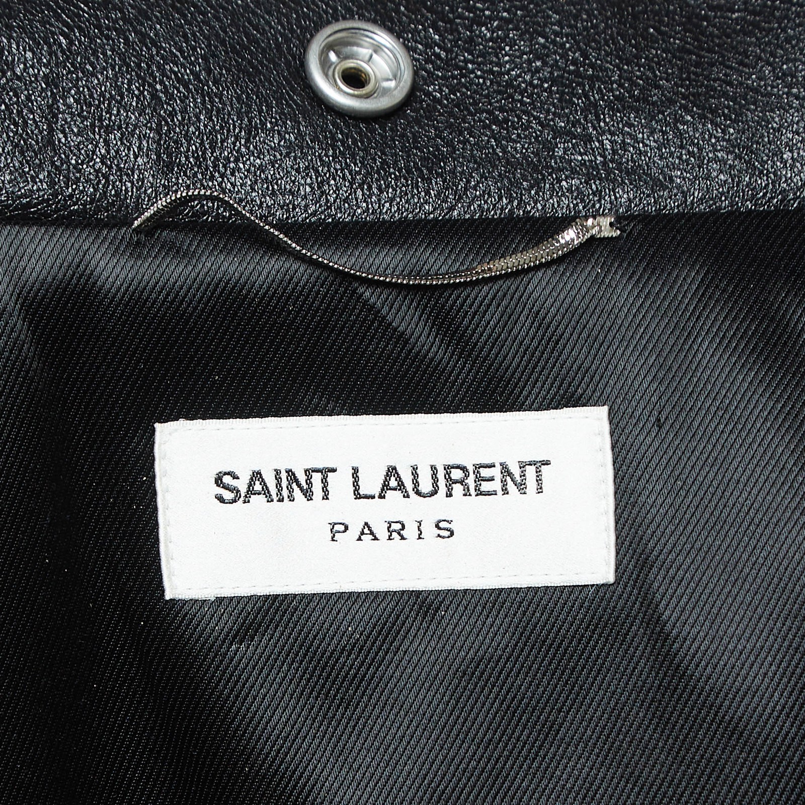 Giacca Biker Saint Laurent Paris Pelle Nera Dettaglio Cerniera XL