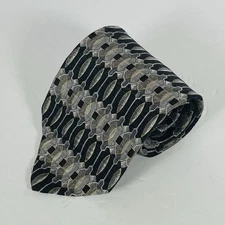 Geoffrey Beene 100% Silk Neck Tie Black/Silver/Gold Abstract 3.75”