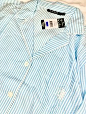 2pc New Ralph Lauren Blue Stripe 3/4 Sleeve Top Capri Pants Pajama Set Women XL