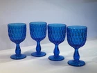 Fenton Colonial Thumbprint Blue Goblet Water Glass 12 Ounces 6.5". Set If 4.