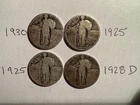 1925, 1925, 1928D,1930 Lot of 4 valuable Standing Liberty Quarters 90% SILVER