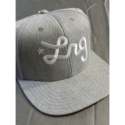 LRG Lifted Research Group Mens Snapback Hat Grey Script Logo Flat Brim Cap NWT