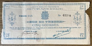 HAITI 1915 5G Treasury Note Black Serial Number P7000