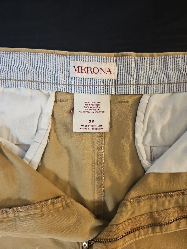 Pantalones Cortos Para Hombre Merona Caqui Talla 36 Chino Informal Beige Marrón Claro Frente Plano Foto 3 de 3
