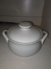 Vintage Country Casual Lidded Casserole Dish Tureen Stoneware Japan Green Accent