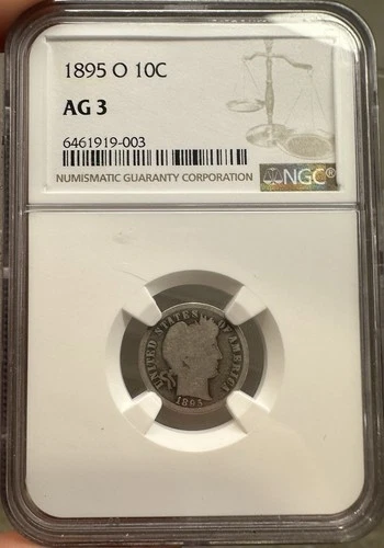1895 O Dime Barber NGC AG-3 90% SILVER KEY DATE RARE SCARCE COIN