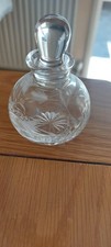 Stuart Crystal Glass Perfume Bottle Fuchsia Etched Design Decanter Decorative 