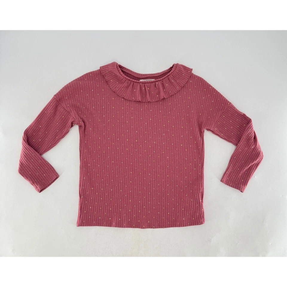Top H&M Niños, Talla 8/10, Manga Larga Cuello Volantes, Rosa con Lunares Dorados Foto 4 de 4