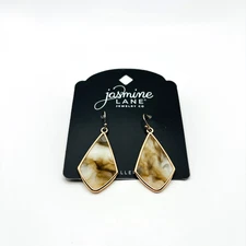 Jasmine Lane Statement Earrings Marbled Acrylic Drop Gold Tone New on Card