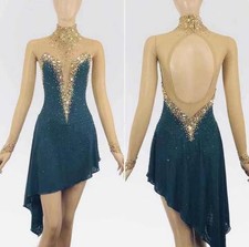 Ice skating dress Competition Figure Skating Twirling Costume green