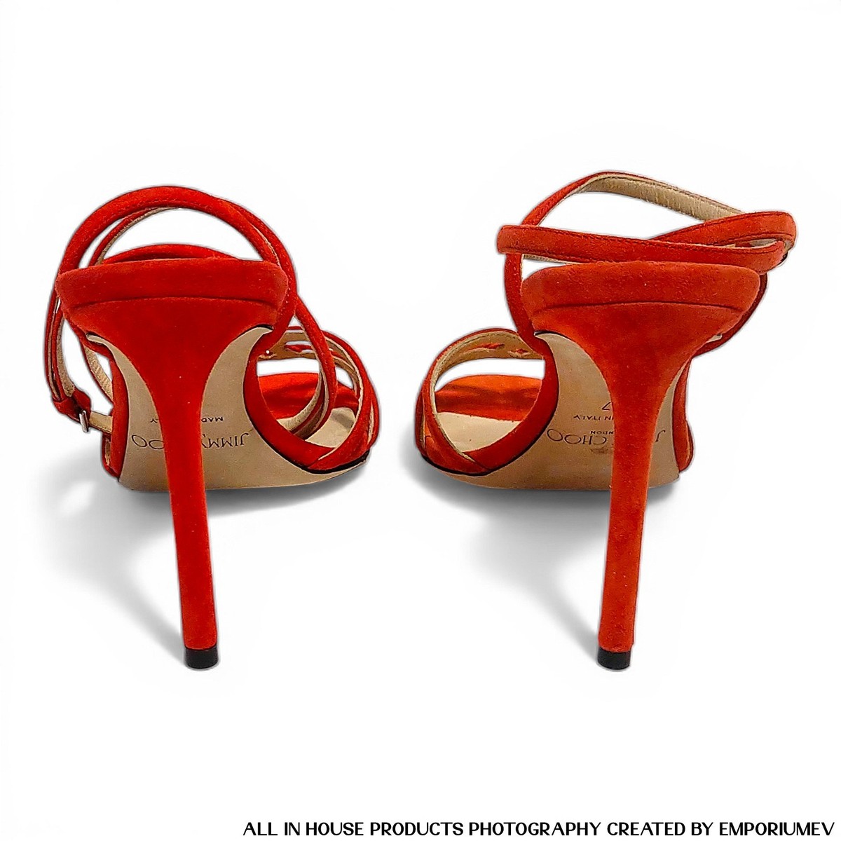 Jimmy Choo Mimi 100 Orange Suede Strappy High Heel Designer