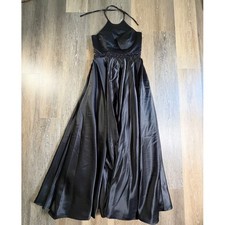 Halter Gown Women Size 6 Black Beaded Waist Satin Corset Back Dress